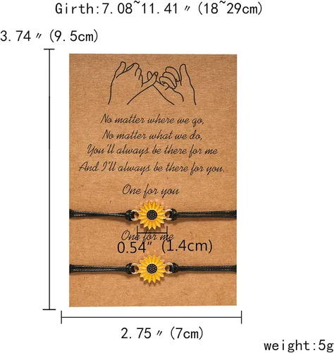 Vista 4 de Pulsera tobillera con diseño de girasol, pulsera ajustable de amistad con diseño de girasol, el mejor regalo para mejores amigos, pareja, familia