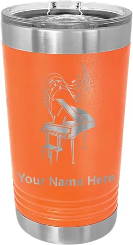 Vista 8 de LaserGram Vaso de pinta aislado al vacío de 16 onzas, piano de cola, grabado personalizado incluido (negro) Engraved Gift for Pianists, Vacuum