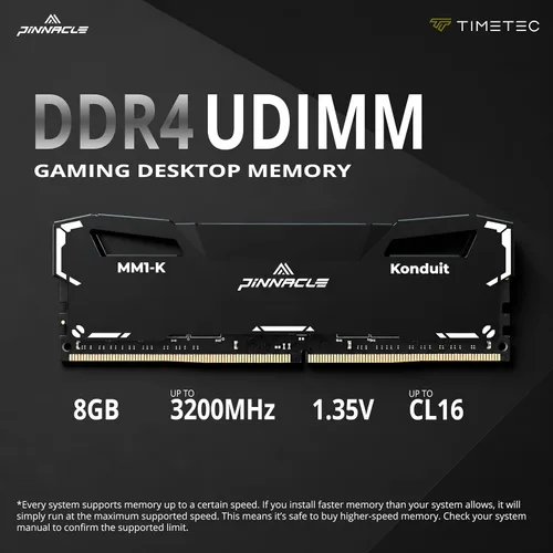 Vista 2 de Timetec Pinnacle Konduit 8GB DDR4 3200MHz PC4-25600 CL16-18-18-38 XMP2.0 Overclocking 1.35V Compatible para AMD e Intel Módulo de memoria RAM