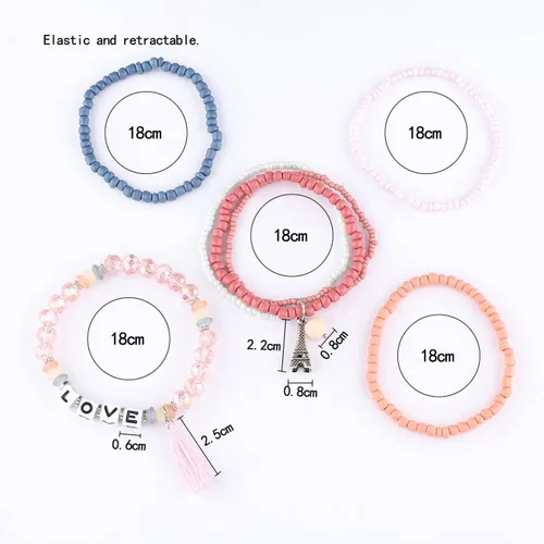 Vista 8 de iYours 6 juegos de pulseras bohemias multicapa con borlas hechas a mano, pulseras envolventes para mujer, Sin gemas.