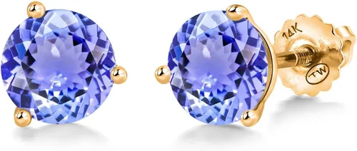 Vista 143 de Gem Stone King Aretes de Martini de oro amarillo de 14 quilates Aretes de tuerca de 3 puntas para mujeres y hombres Redondos de 0.236 pulgadas