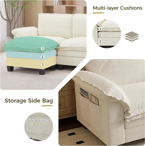 Vista 5 de KKL Sofá Seccional Modular de 89 Pulgadas, Sofá de Amor de 2 Asientos Sofá Nube con Asiento Profundo, Sofás Seccionales de Chenilla para Sala