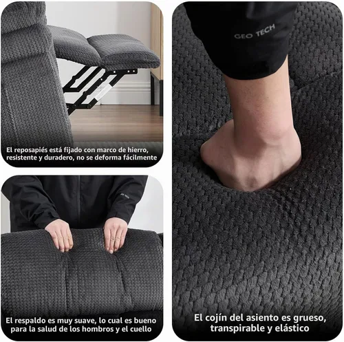 Vista 7 de CANMOV Juego de sofá reclinable, sofá biplaza reclinable manual y sofá de 3 plazas con reposabrazos sobrerelleno para sala de estar, muebles de Gris