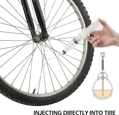 Vista 4 de RRK Herramienta para neumáticos de bicicleta sin cámara, kit de reparación y jeringa inyectora selladora con kit de herramientas de extracción