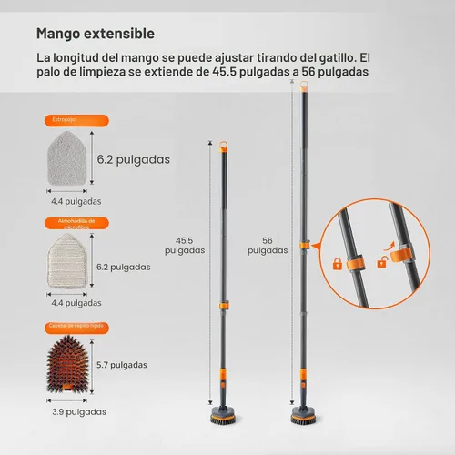 Vista 2 de Cleanhome - Cepillo para limpiar la pared del inodoro, bañera, fregadero 3 Different Function Cleaning Heads, 56" Extendable Long Handle, Bathroom