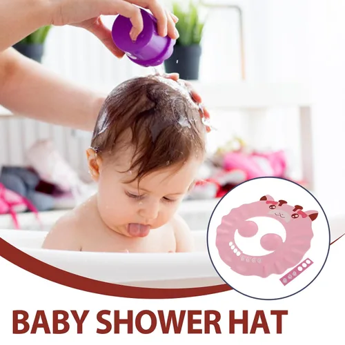 Vista 4 de Gorro de ducha para bebé para lavar el cabello, sombrero de champú hipopótamo ajustable para niños pequeños con orejeras, escudo impermeable