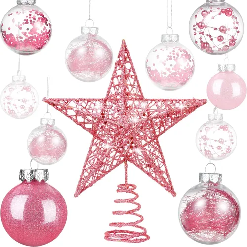 Vista 11 de Gejoy Juego de 25 Adornos de Navidad Adornos de Bola de Navidad con Adorno de Estrella en la Parte Superior del Árbol Adornos Colgantes