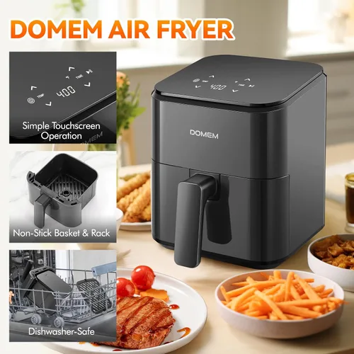 Vista 3 de Freidora de aire compacta de 3 cuartos con canasta antiadherente y rejilla, pantalla táctil simple fácil de usar, cocina en pasos simples, freidora