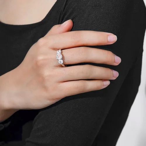 Vista 5 de Tienda Collection Platinum or Gold Plated Sterling Silver Round 3-Stone Ring made with Infinite Elements Cubic Zirconia