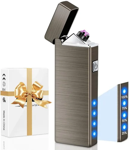 Vista 8 de LcFun Encendedor eléctrico recargable por USB, resistente al viento, de plasma, doble arco con indicador de batería LED, sin llama, encendedores