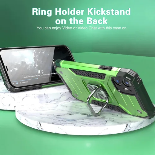 Vista 4 de Funda delgada para iPhone 11 con protector de pantalla, absorción de golpes, resistente a prueba de caídas, con soporte de automóvil, funda Verde