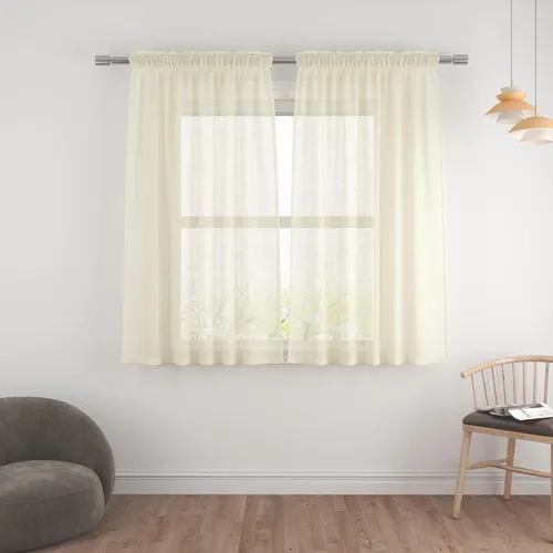 Vista 82 de UPOPO Paneles de Cortina Beige Pequeños Cortinas Transparentes de Gasa de 16 Pulgadas de Largo Cortinas de Cocina de Voile con Textura de Lino