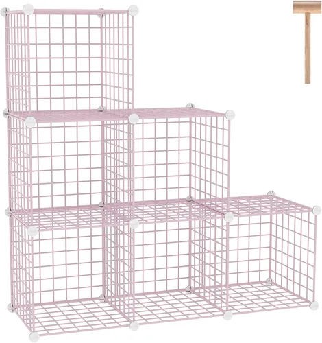 Vista 13 de C&AHOME Almacenamiento de Cubos de Alambre, Organizador de 6 Cubos con Rejillas C de Metal, Unidades de Estantes Modulares, Estantería