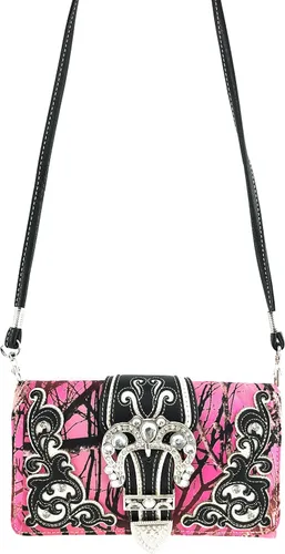 Vista 3 de Zelris camuflaje brillo brillo plata hebilla mujeres Crossbody Trifold cartera