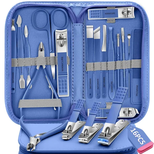 Vista 9 de Juego de manicura 16 en 1, kit profesional de pedicura de acero inoxidable, juego de cortaúñas para uñas de los pies, kit de aseo masculino, kit