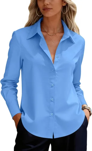Vista 18 de siliteelon Camisas de vestir con botones para mujer, camisas de vestir de manga larga para mujer, camisas de trabajo de algodón de ajuste regular