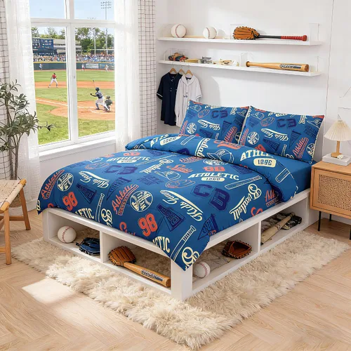 Vista 4 de MWMWMW Juego de ropa de cama de béisbol para niños, 2 piezas, juego de edredón de béisbol individual para niños, juegos de edredón deportivo