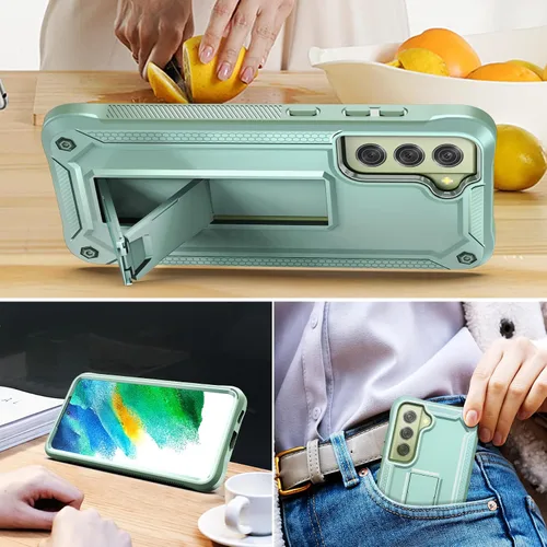 Vista 7 de URBANITE Funda protectora resistente a prueba de golpes para Samsung Galaxy S21 FE 5G, de grado militar, con protector de pantalla y soporte