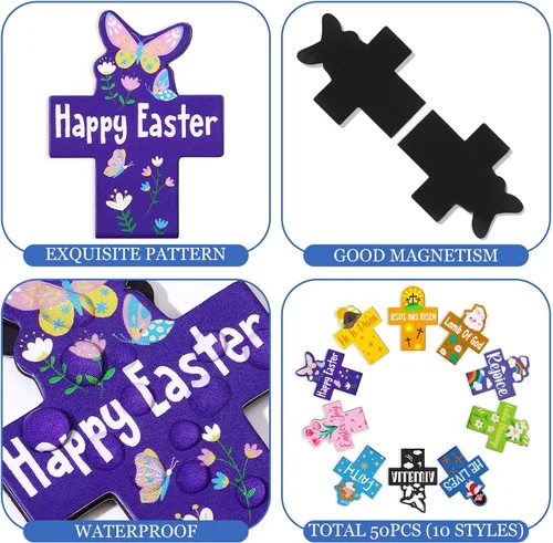 Vista 3 de Eaasty 50 marcadores magnéticos de Pascua, regalos de Pascua para adultos, con diseño de cruz de Jesús resucitado, clips para entusiastas