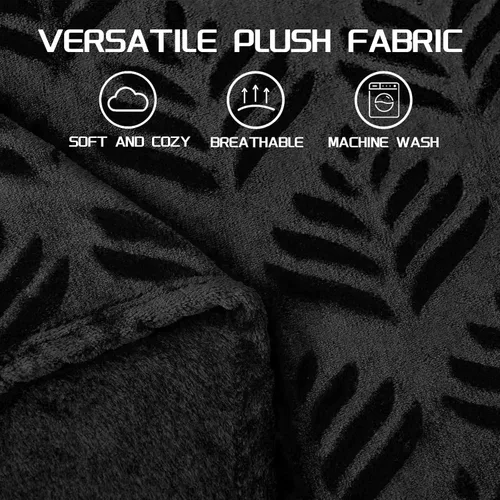 Vista 5 de Exclusivo Mezcla Manta de Vellón Tamaño King para Cama, Mantas Súper Suaves y Acogedoras para Uso Durante Todas las Estaciones, Patrón de Hojas