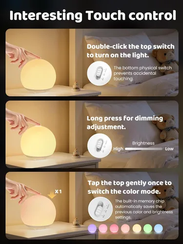 Vista 5 de Luz de huevo para guardería, batería de 2600 mAh con tiempo de funcionamiento de 150 horas, luz cálida de 3000 K y RGB 16 colores, atenuación