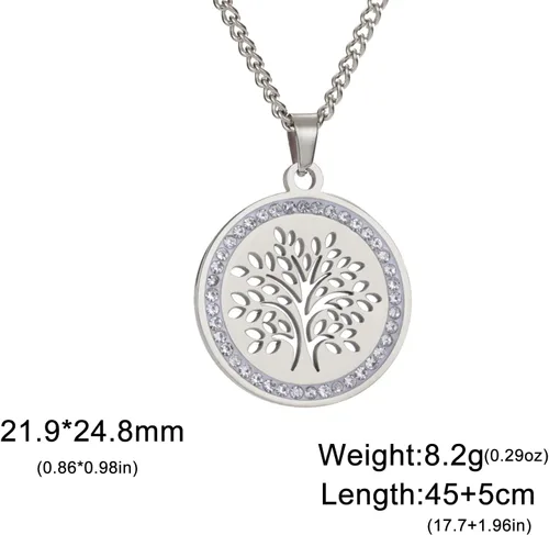 Vista 3 de kkjoy Collar de acero inoxidable con colgante de árbol de la vida, joyería inspirada en la naturaleza, regalos espirituales para mujeres y hombres