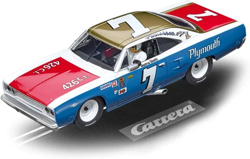 Vista 3 de Carrera 30945 Plymouth Road Runner No. 7 - Vehículo de carreras digital a escala 1:32 para carreras de autos Carrera con ranura digital, rojo, azul