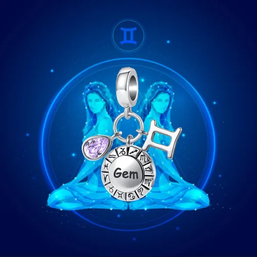 Vista 5 de 12 signos del zodiaco con dije de constelaciones de feliz cumpleaños para pulsera Pandora