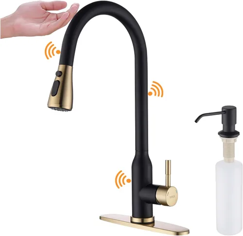 Vista 7 de Keer - Grifo de cocina táctil, grifo inteligente para fregadero de cocina con rociador extraíble, grifo de fregadero de barra de cocina activado