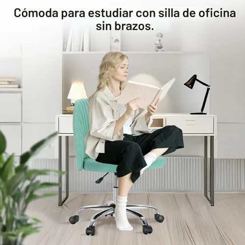 Vista 7 de YSSOA Silla de escritorio de oficina con respaldo y ruedas, silla de tela para computadora, sin brazos, altura ajustable, cómoda silla de tocador