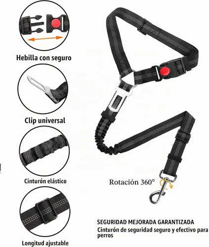 Vista 5 de YAOHDAO Arnés de cinturón de seguridad para perro para automóvil, sujeción ajustable con amortiguador elástico para reposacabezas para vehículo Negro