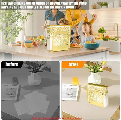 Vista 3 de Servilletero para mesa, servilleteros dorados para servilletas de papel y mesas de comedor de cocina y encimeras, elegante dispensador