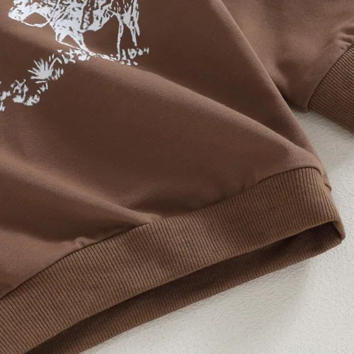 Vista 5 de Lamuusaa Ropa occidental para bebé niña y niño, sudadera con cuello redondo y estampado de vaca, suéter de gran tamaño, ropa de otoño 6M-4T