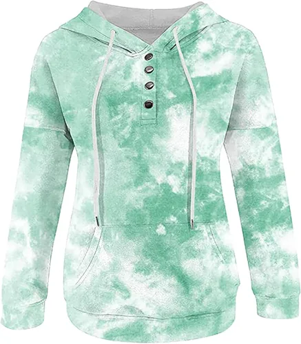 Vista 154 de Sudaderas con capucha para mujer, con cuello de botón, sin botones, con cordón, manga larga, lindas, ropa para adolescentes y niñas
