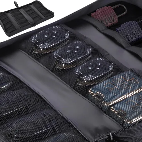 Vista 2 de Estuche portátil con cremallera, organizador de llaves de automóvil, estuche organizador de llaves de cuero, bolsa de almacenamiento con cerradura