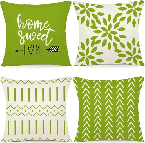 Vista 8 de YCOLL - Juego de 4 fundas de cojín de 16 x 16 pulgadas de tela de lino para exteriores, sofá, cama, automóvil, amarillo