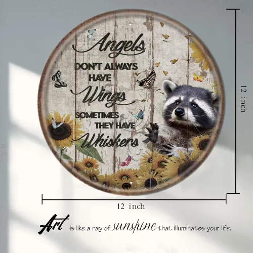 Vista 3 de Letrero redondo de hojalata vintage con texto en inglés «Angels Don't Always Have Wings Sometimes They Have Whiskers», regalo para amantes