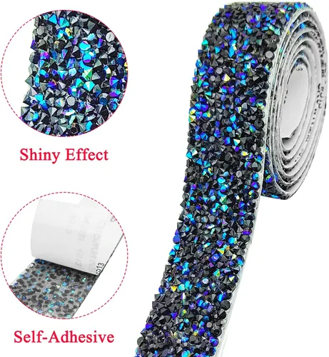 Vista 4 de 5 rollos de cinta de diamantes de imitación autoadhesiva, tiras de diamantes de imitación para Navidad, bodas, pasteles, cumpleaños, manualidades