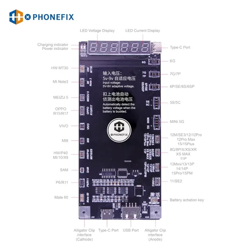 Vista 3 de PHONEFIX BA29 Placa de detección de activación de batería para iPhone 5-15 PRO MAX Android Baterías de teléfono Android Probador de carga de placa