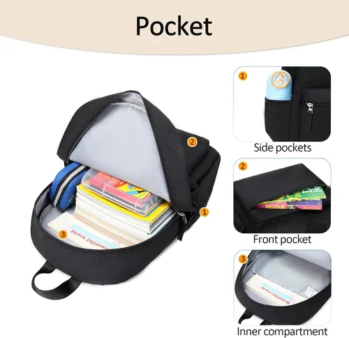 Vista 5 de Mochila Abshoo para niños y niñas, mochila escolar para niños pequeños, Negro