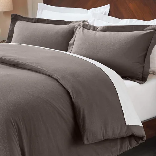 Vista 11 de Superior Juego de funda de edredón de franela de algodón, ropa de cama de algodón cepillado, cómodo y suave, juego de 2 piezas que incluye 1 funda