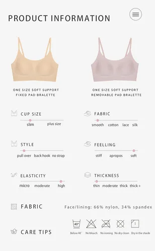 Vista 7 de Ubras Sujetador sin costuras para mujer, sin costuras, tirantes delgados ajustables, brasier camisola, soporte suave