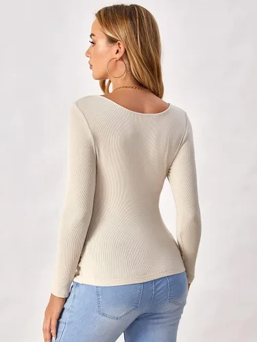 Vista 2 de Verdusa Camiseta de maternidad con cuello con muescas y manga larga para mujer