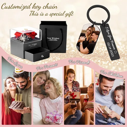 Vista 7 de Llavero personalizado con imagen, llaveros grabados personalizados con texto fotográfico, regalos personalizados para hombres, mujeres amantes