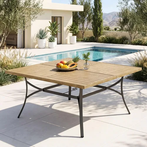 Vista 10 de PHI VILLA - Mesa de comedor al aire libre de 37 pulgadas, mesa de patio con malla de acero de metal, mesa de comedor con orificio para paraguas