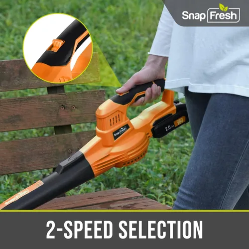 Vista 5 de SnapFresh Soplador de hojas inalámbrico Soplador eléctrico de hojas de 20 V con batería de 2.0 Ah y cargador Soplador de hojas ligero de 2