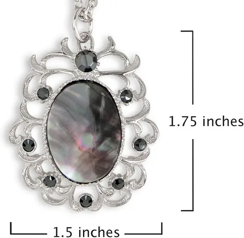 Vista 2 de KA-TAL' Collar con colgante vintage de nácar negro plateado chapado en rodio con cristales de hematita simulados con cadena de 16 pulgadas