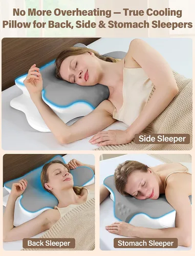 Vista 8 de Almohada cervical para el cuello para aliviar el dolor, almohada ergonómica de espuma viscoelástica para dormir de lado, almohada ortopédica de Gris