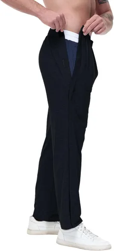 Vista 4 de HIBOCT Pantalones rasgados para hombre, ajuste holgado, pantalones de calentamiento para hombre, pantalones deportivos con parte inferior abierta