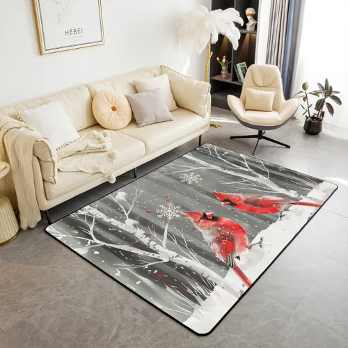 Vista 14 de Erosebridal Alfombra de área de Feliz Navidad para niños, cardenales rojos, alfombra de sala de estar, 3 x 5 mas, alfombra decorativa de cabaña